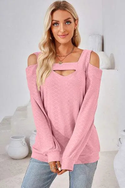 Cutout Square Neck Cold Shoulder T-Shirt Women's T-Shirts - Tophatter Daily Deals